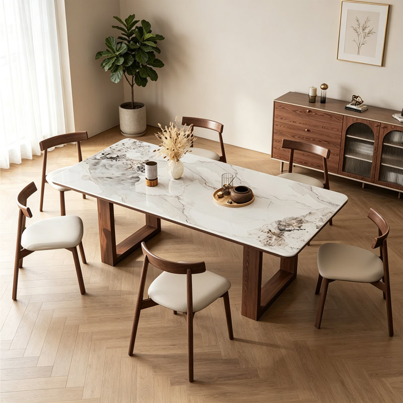 Modern Rectangle Sintered Stone Dining Table, 29.52" H x 70.86" W x 35.43" D