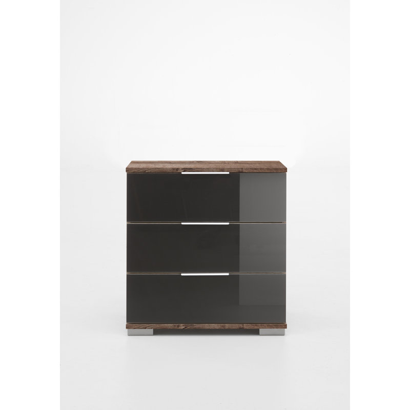 Aeryn 52cm W Manufactured Wood Bedside Table, Mud oak/Black