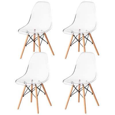 Josafat Modern Dining Chair with Wooden Dowel Eiffel Legs, DSW Transparent Plastic Shell Accent Chair