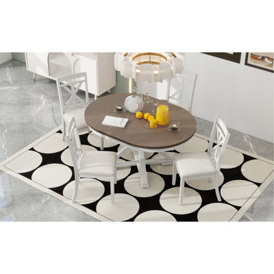 Ensemble de table de salle à manger 5 pièces avec table à rallonge et 4 chaises rembourrées