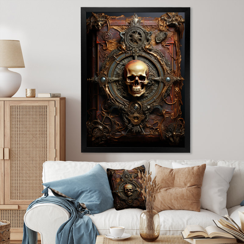 Impression sur toile pirate, thème du trésor nautique - livre de code pirate, Cadre photo noir, H 20 po x l 12 po x P 1 po