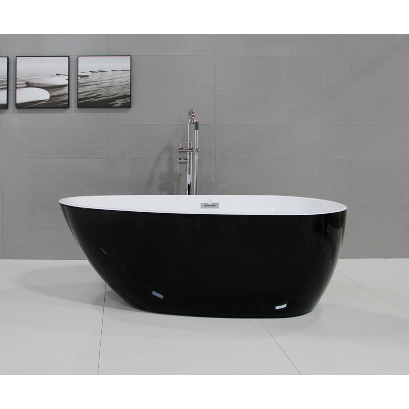 62'' x 28'' Freestanding Soaking Acrylic Bathtub, Black