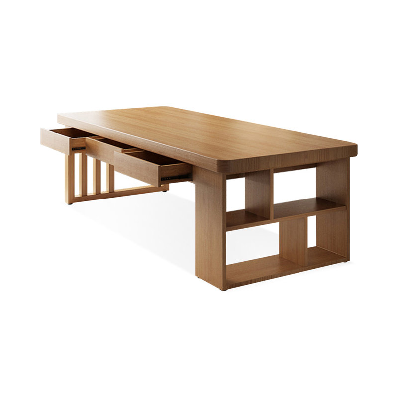Brown Rectangular Solid Wood with 6 drawers Executive Desk, 29.53" H x 78.74" W x 31.5" D