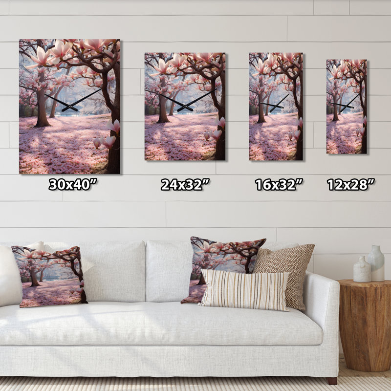 Horloge murale moderne rose, rose, brun et magnolia Nature Serenity I, Médium