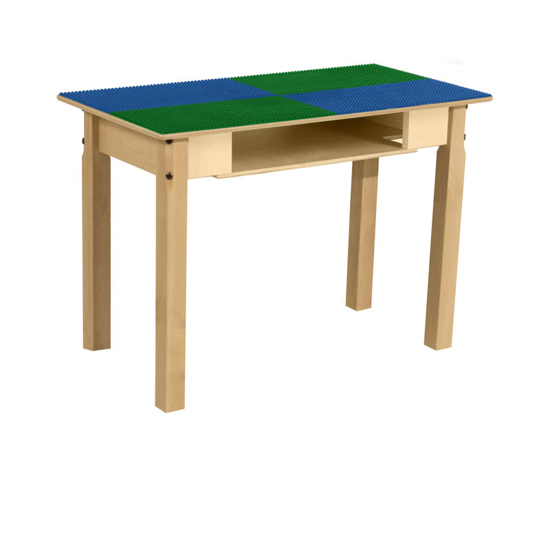 Rectangle Time-2-Play Table with a shelf and a DUPLO Compatible Grid, Blue/Green, 20.5" H x 35" L x 15.5" W