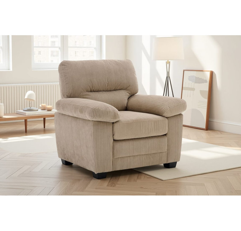 Upholstered Corduroy Armchair, Beige