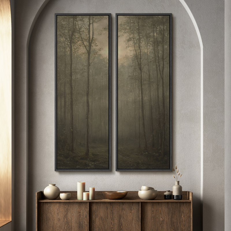 Ensemble de 2 toiles encadrées 20 x 60 pouces Vintage Floral and Landscape, Noir