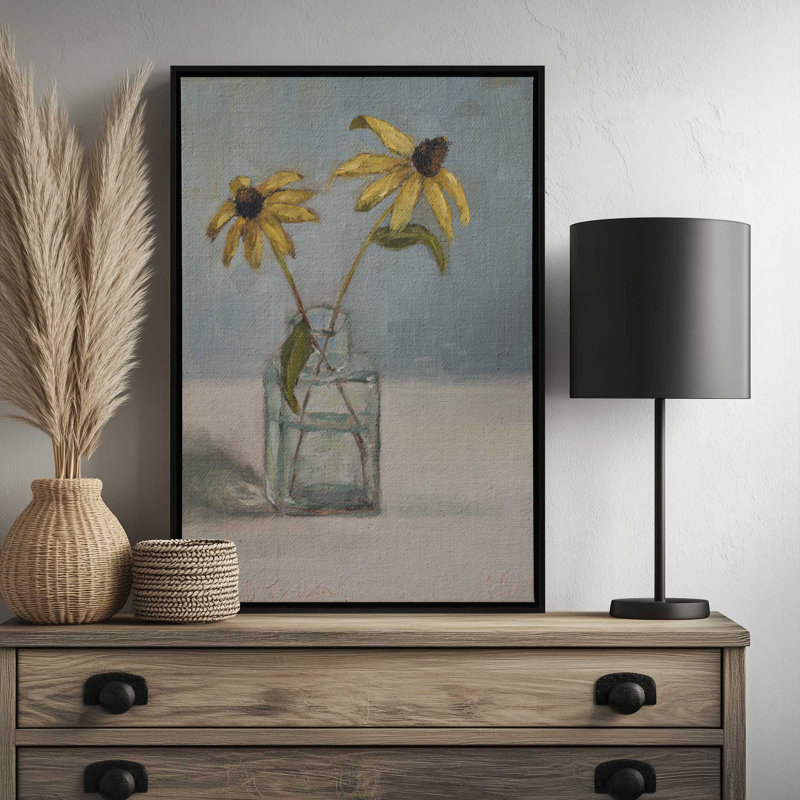 Reproduction d'art «Seed Susans» par Miss Mustard, H 16 po x l 12 po, Cadre flottant, Brun