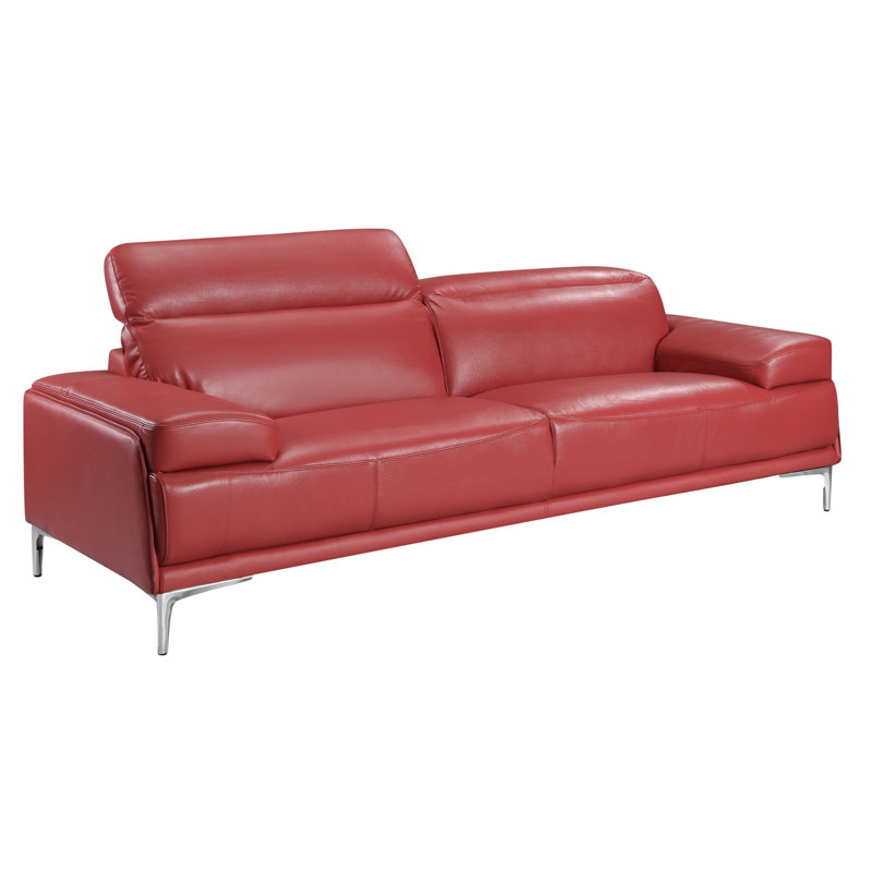 Mcglynn Upholstered 86'' Sofa, Red Faux Leather, 36.6" H x 72" W x 38" D