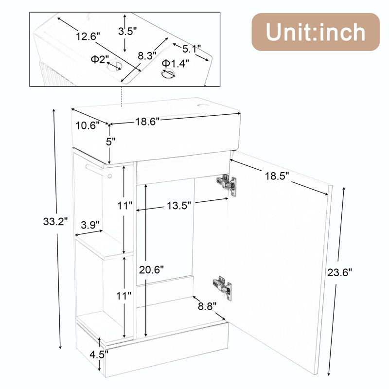 Meuble-lavabo simple 18,6 po avec plateau en bois manufacturé Kearson, Gris