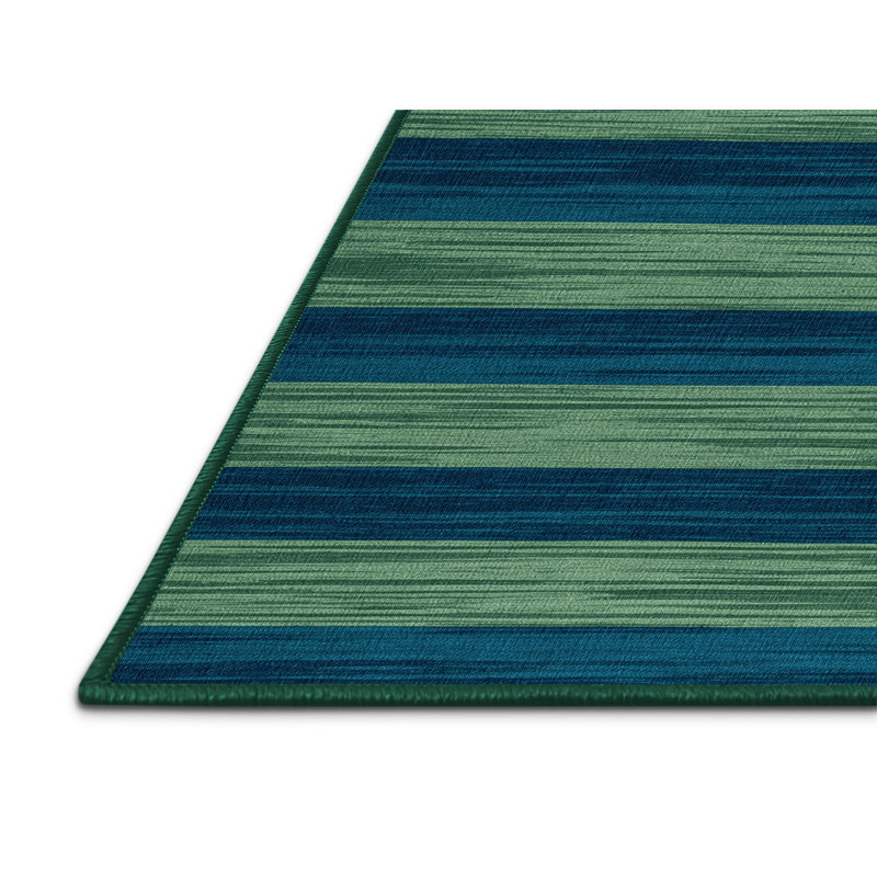 Tapis vert à rayures horizontales lavable à la machine, Rectangulaire 2 pi x 4 pi