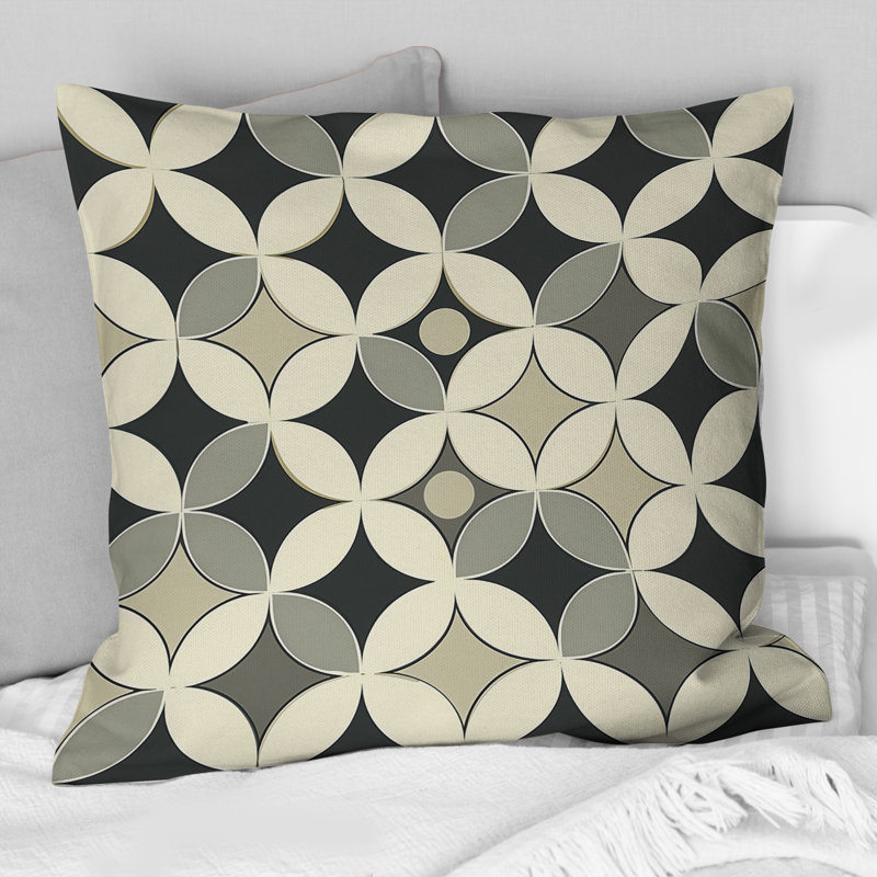 Coussin rétro rétro beige Midcentury V - Midcentury, H 16 po x l 16 po