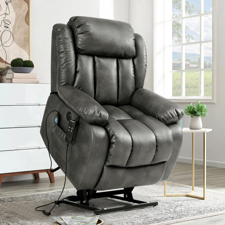 Latitude Run Lay Flat Dual Motor Power Lift Recliner Chair with Vibrating Massage and Heating, Infinite Position, 2 Remote Control, and Side Pockets, USB Ports, Faux Leather