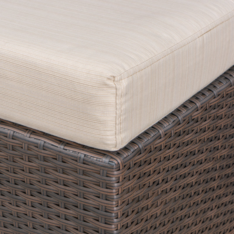 Jossif Resin (All Weather) Wicker/Rattan Outdoor Ottoman, Multibrown Frame/Beige Cushion