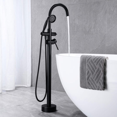 Freestanding Tub Filler With Matte Black Finish - Great Flexibility 59" Hose Hand Shower For Bathing In Handheld Versatile Options
