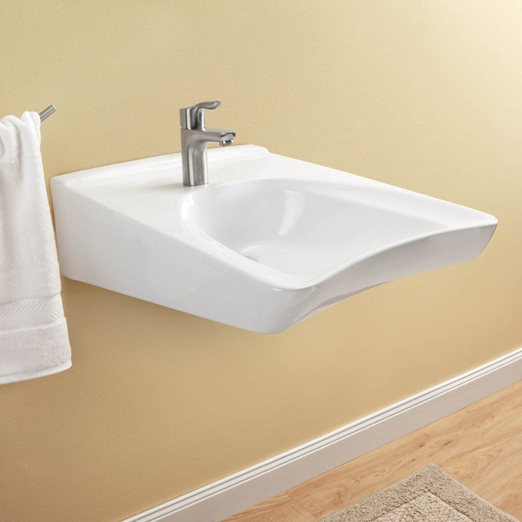 Commercial Vitreous China U-Shaped Bathroom Sink, Cotton, 4" Centers, Bone