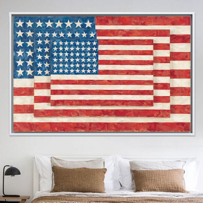 «Elegant Patriotic Printed Canvas: American Flag Home Wall Art, 1P WhiteFramedCanves», 63,1 po H x 102,4 po l