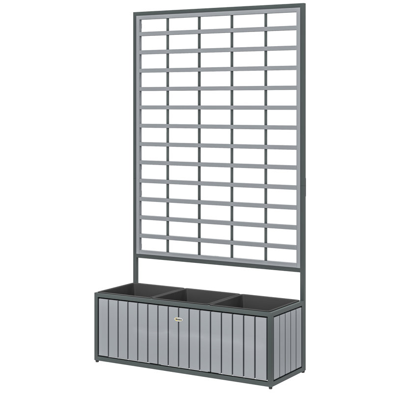 Wooden Raised Garden Bed with Trellis, Removable Pots, Drainage Holes for Climbing Vines, Vegetables, Flowers, Raised Planter Box for Backyard, Patio, Balcony, 29 x 11 x 52 in.