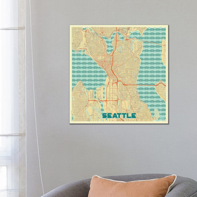 Seattle Retro Urban Blueprint Map by Hubert Roguski - Wrapped Canvas Print