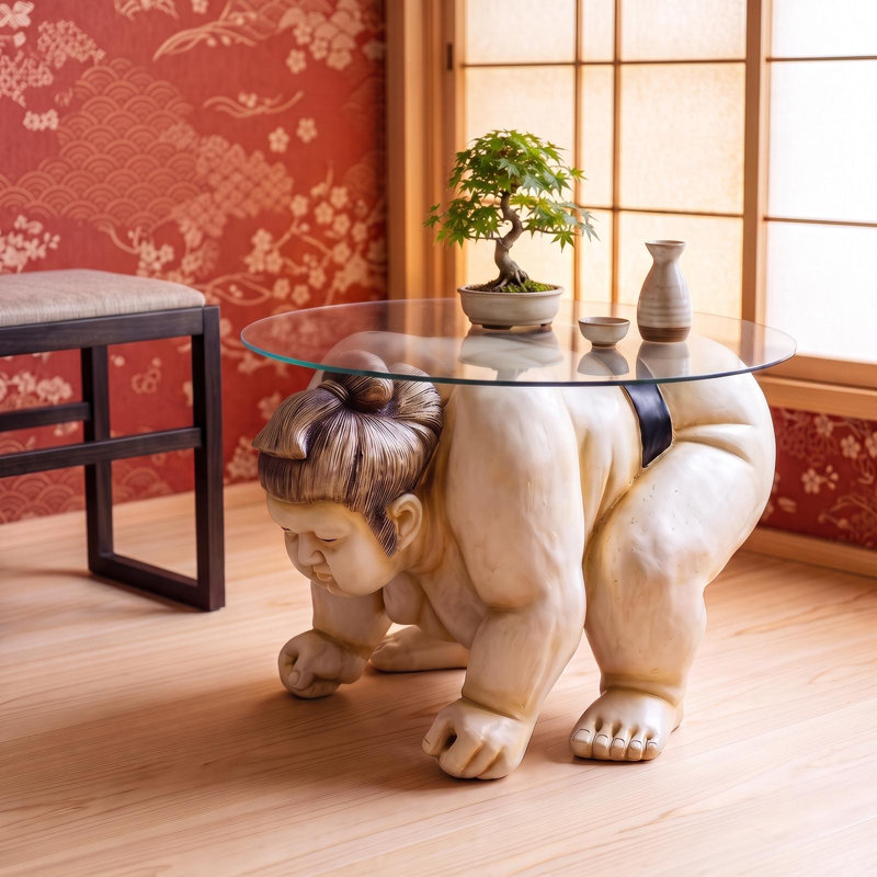 Basho the Sumo Wrestler Sculptural End Table