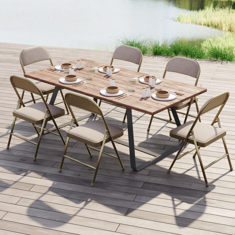 Oatmeal Stripe Fabric Folding Chairs with Cushions, Set of 4