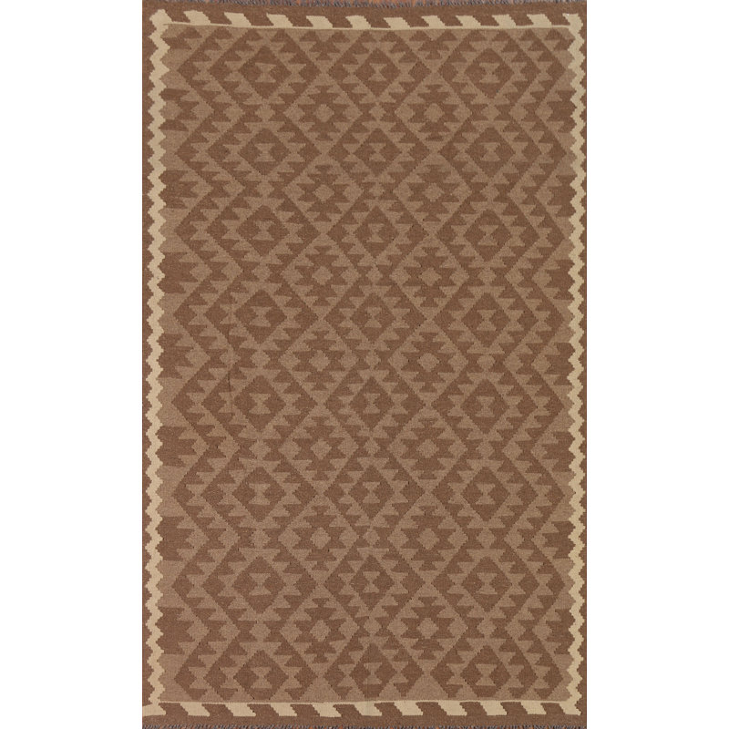 Brown Kilim Wool Area Rug 5x8