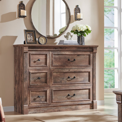 Burlington Farmhouse 6 Drawers Dresser for Bedroom, 48" Wide Large Dressers & Chests of Drawers w/Roman Column by Winston Porter