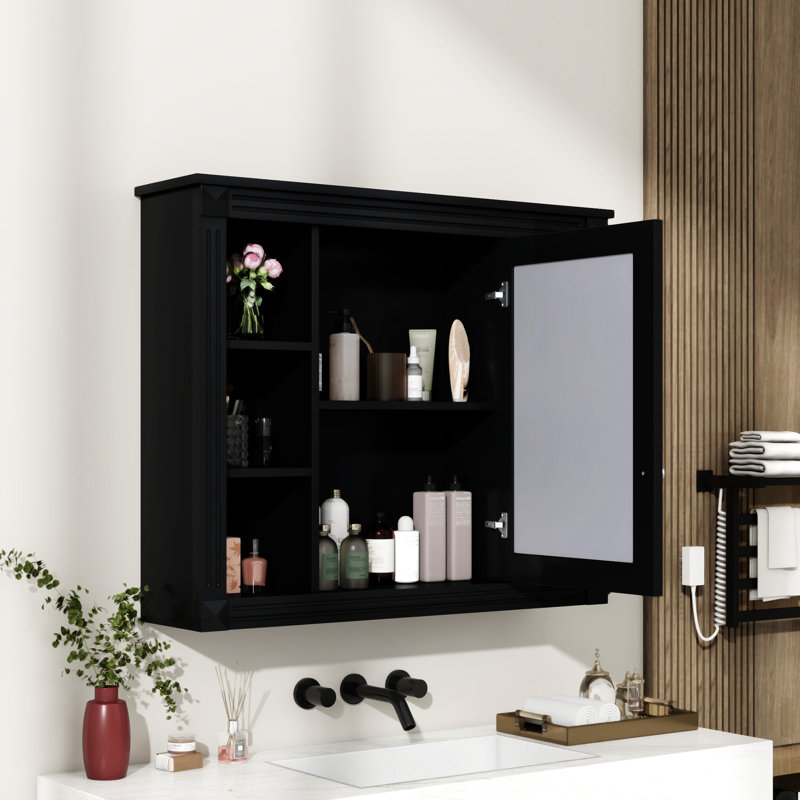 Armoire de rangement murale de salle de bain 35 po x 28 po, Noir