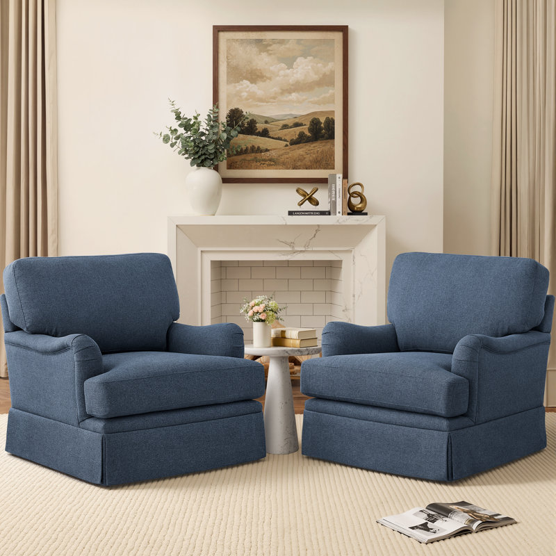 Muro Modern Skirted Swivel Accent Chair With Removable Cushion For Living Room,Bedroom,Office（Set of 2), Dark Blue