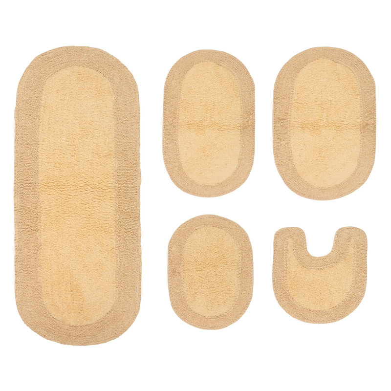 Tamela Double Ruffle 100% Cotton Non-Slip 5 piece Bath Rug Set, Butter