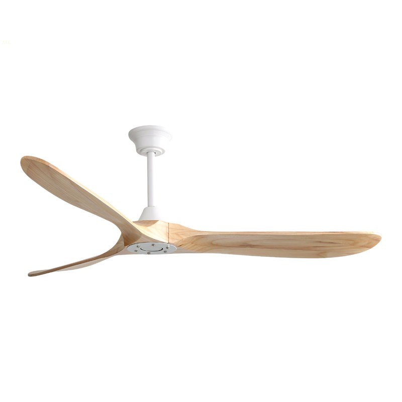 60 Inch Indoor Modern Ceiling Fan With 3 Color Dimmable 6 Speed Remote Control 3 Solid Wood Blade For Living Room, Oak, White