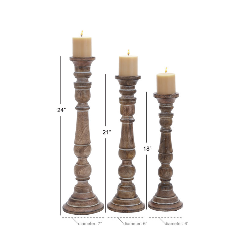 Colville 3 Piece Wood Tabletop Candlestick Set, Brown