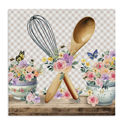 Crossed Utensils on Gingham Canvas Wall Art by Nicole DeCamp