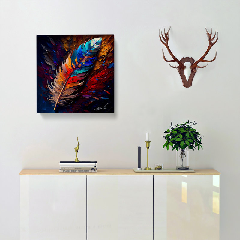 Feather Palette Knife Painting - Wrapped Canvas, 35cm H x 35cm W x 3cm D
