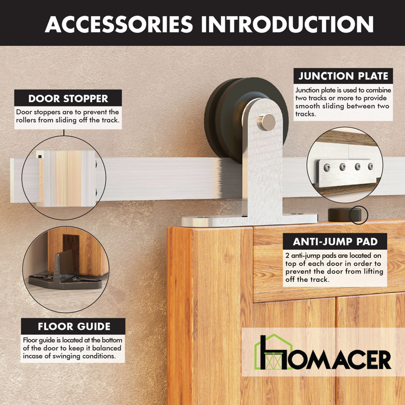 Brushed Nickel Top Mount T-Shape Design Non-Bypass Single Track One Door Hardware Kit (Door Not Included), 66 in.