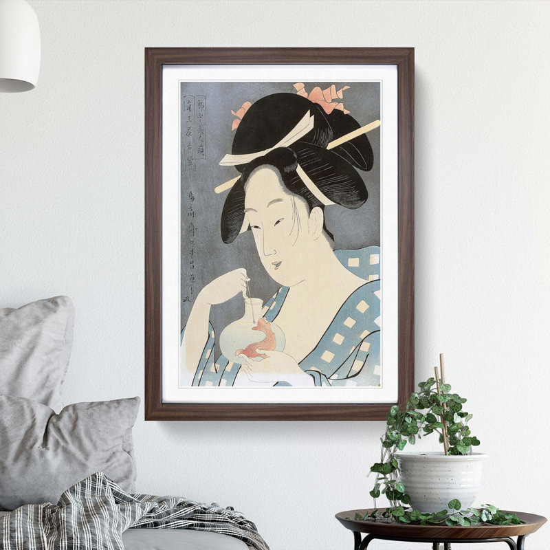 Courtesan by Chokosai Eisho - Picture Frame Painting Print, 36cm H x 27cm W x 2cm D, Walnut Framed