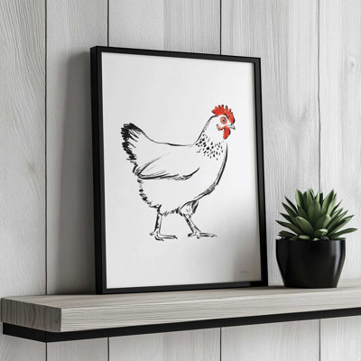 Croquis de poulet noir et blanc par Cat Thurman Designs, reproduction d'art