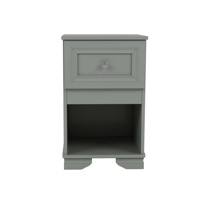 Elegant Design Nightstand with Drawer and Open Shelf for Bedroom, Retro Style Bedside Table with Classic Design and Metal Handle