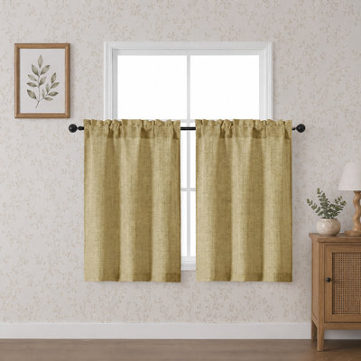 Camel Kitchen Curtains Over Sink 24 Inch Length 2 Panels Set, Light Filtering Textured Short Cafe Curtains for Bathroom Windows, Small Curtain for Cabinet Basement RV Camper, 30" W by 24" L