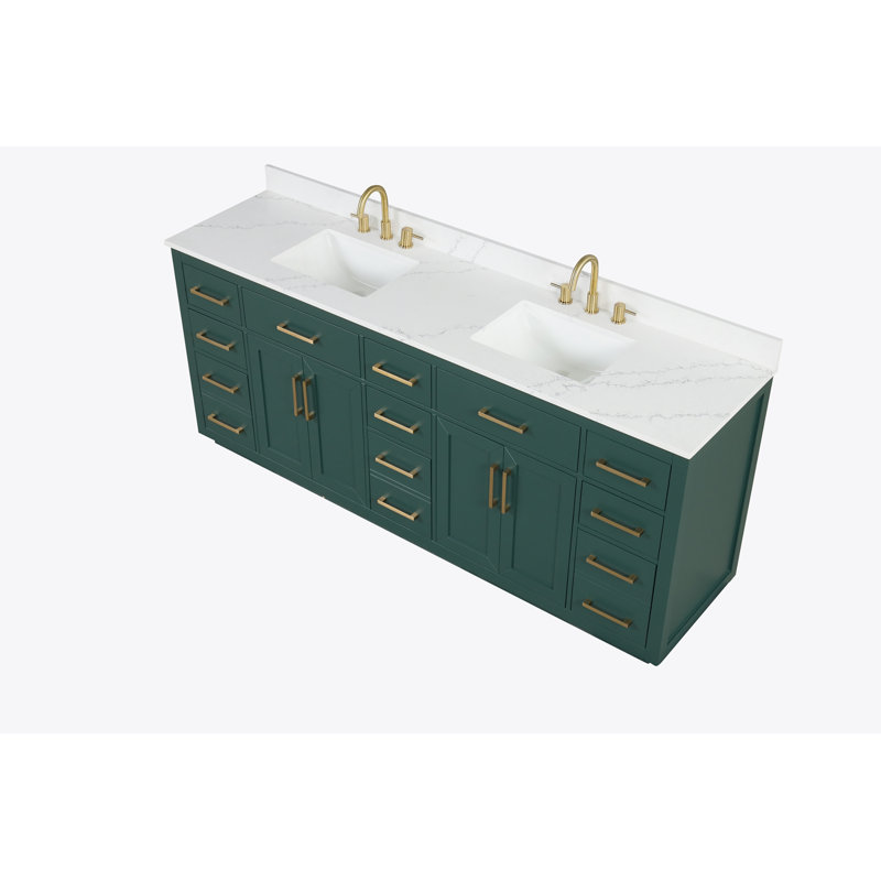 Green Solid Wood 84" Freestanding Double Sink Bathroom Vanity