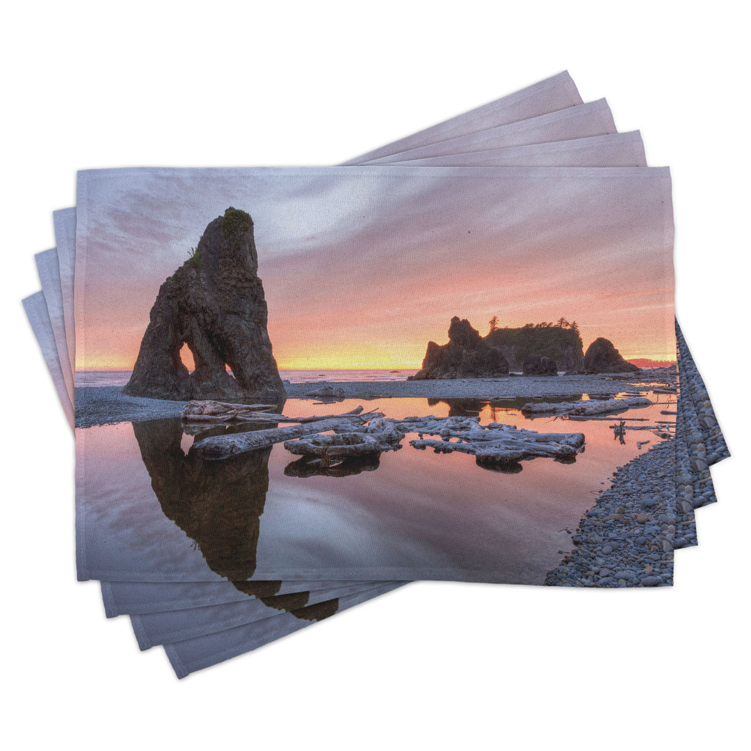 Platzdeckchen 4er Set, Sunset Sea Stacks Beach, Orange und Grau