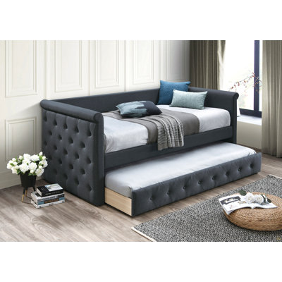 1Pc Day Bed W/ Slat Trundle Button Tufted