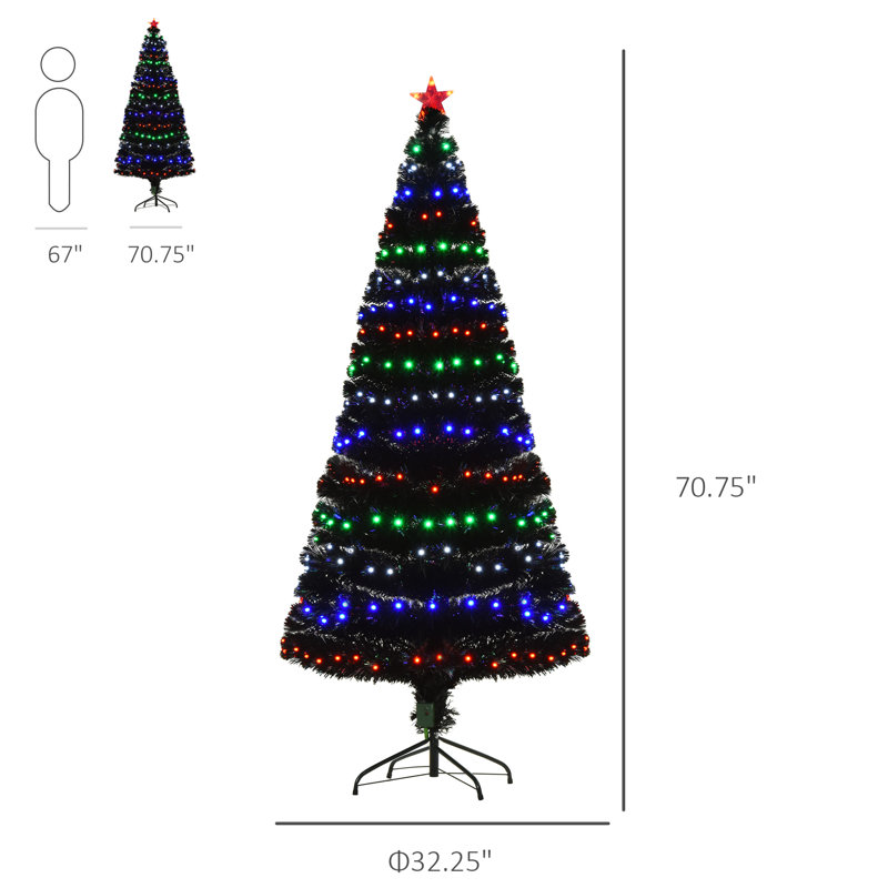 Arbre de Noël artificiel épinette noir avec lumières multicolores, 6'