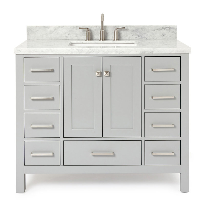 Cambridge 43'' Single Bathroom Vanity with Carrara Marble Top, Gray / Brushed Nickel