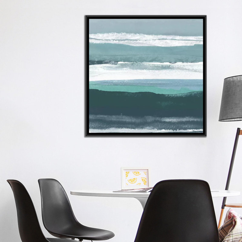 «Teal Sea II», impression sur toile, H 18 po x l 18 po x P 1,5 po, Toile encadrée noire, Pas de tapis