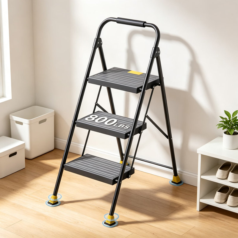 Escabeau pliant pour adulte avec mains courantes pour la maison, escabeau haut extensible robuste pour la cuisine, tabouret autoportant d'intérieur avec tapis antidérapants, escabeau en fer peu encombrant