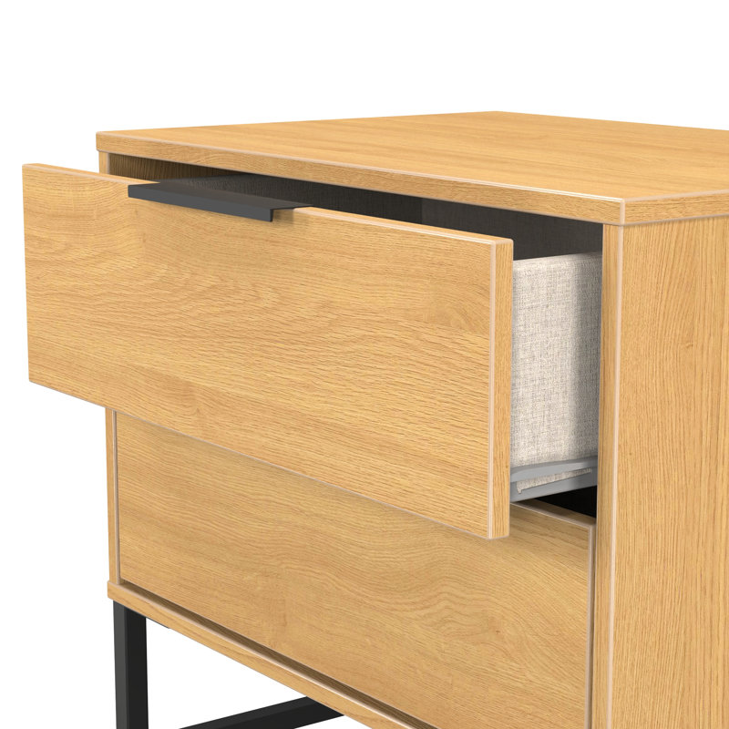 Turah 58cm W Manufactured Wood Bedside Table, Modern Oak