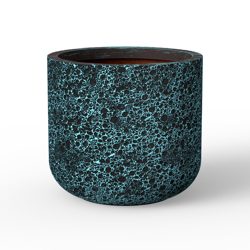 14 in. Medium Turquoise（Upgraded Interior） Concrete Round Cylindrical Planter / Pot with Drainage Holes, Turquoise