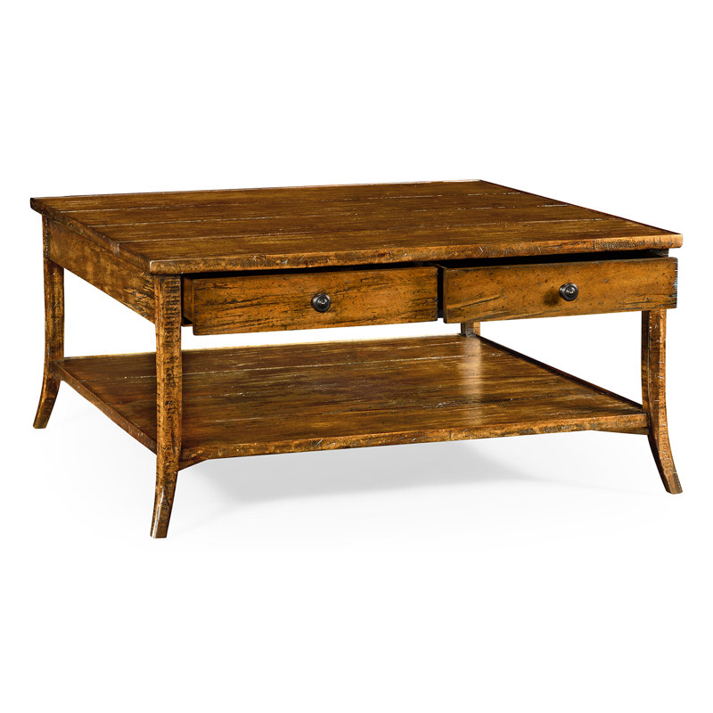 Casually Country Solid Wood Coffee Table, Country Farmhouse Walnut