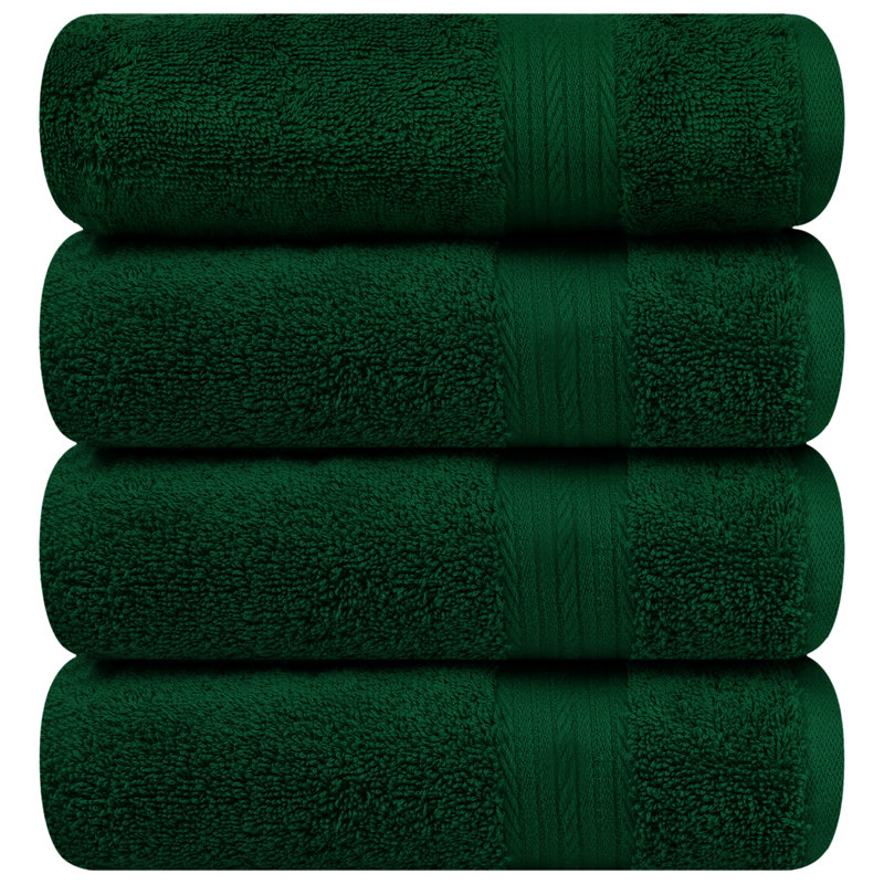 Como Bath Towel Set 100% Cotton Super Soft and Absorbent, Green, Bath Towels- 4 Pack